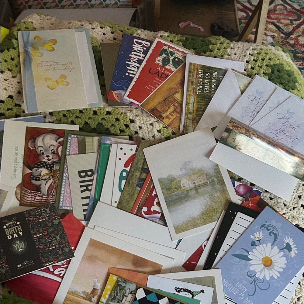 94 Assorted Greeting Cards Collection -Cards WITHOUT envelopes all occasions!